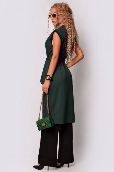 Длинный жилет из вискозы и трикотажа с подчеркнутой талиёй Patriciа F15106 зеленый - фото 2
