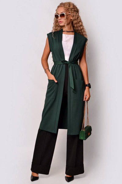 Длинный жилет из вискозы и трикотажа с подчеркнутой талиёй Patriciа F15106 зеленый - фото 1