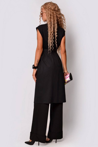Жилет удлиненный из вискозы и трикотажа с поясом для стильного образа Patriciа F15106 черный - фото 2