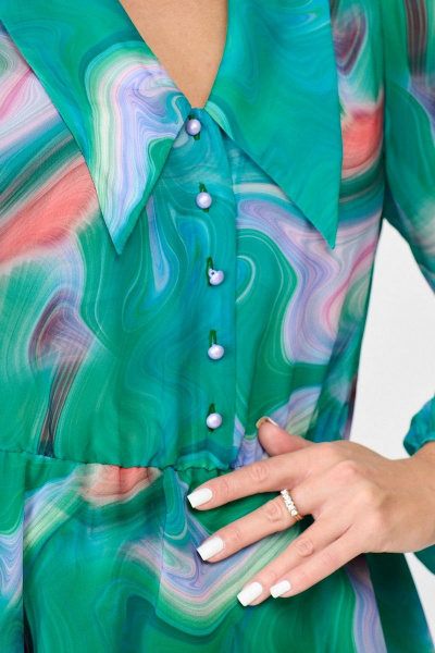 Платье шифон Х образного силуэта с застежкой и декоративной подкладкой Abbi 1016 бирюза - фото 8