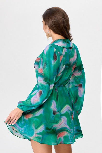 Платье шифон Х образного силуэта с застежкой и декоративной подкладкой Abbi 1016 бирюза - фото 7