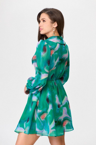 Платье шифон Х образного силуэта с застежкой и декоративной подкладкой Abbi 1016 бирюза - фото 6