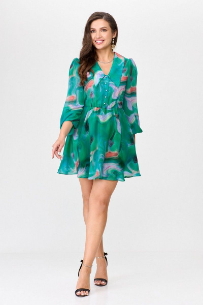 Платье шифон Х образного силуэта с застежкой и декоративной подкладкой Abbi 1016 бирюза - фото 3