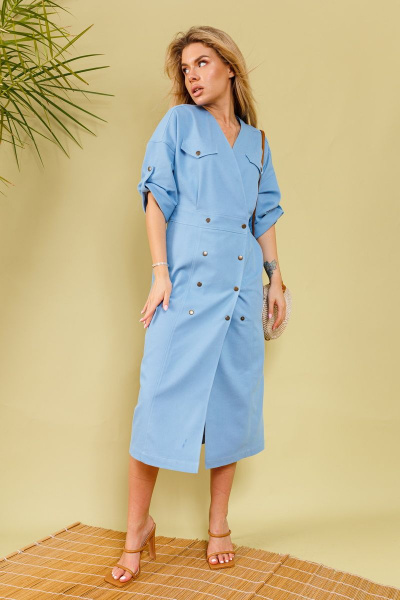Джинсовое платье с рваным эффектом и карманами NikVa 362-3 голубой - фото 5