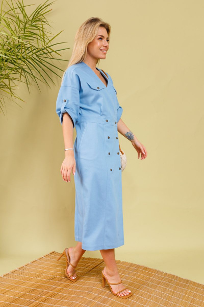 Джинсовое платье с рваным эффектом и карманами NikVa 362-3 голубой - фото 4