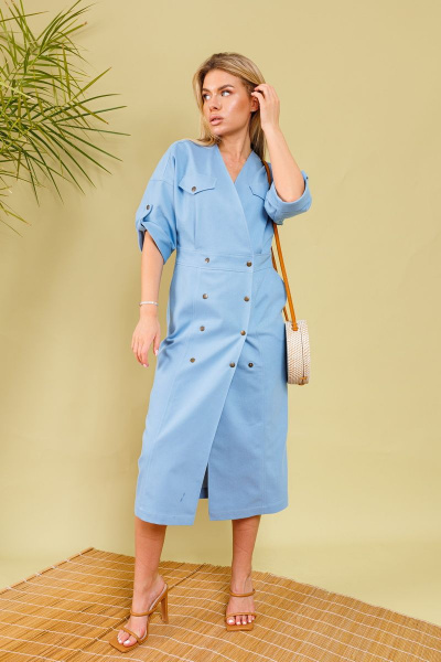 Джинсовое платье с рваным эффектом и карманами NikVa 362-3 голубой - фото 1
