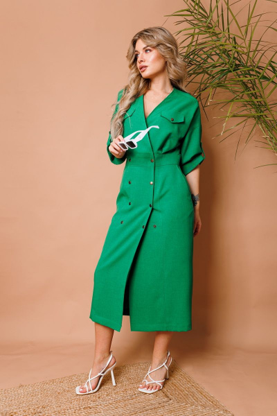 Эффектное миди платье с карманами и поясом NikVa 362-6 зелень - фото 3