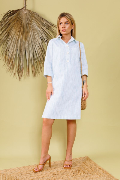 Голубое хлопковое платье миди с карманами и разрезами NikVa 311-5 голубой - фото 5