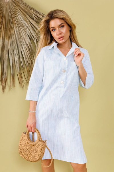 Голубое хлопковое платье миди с карманами и разрезами NikVa 311-5 голубой - фото 3