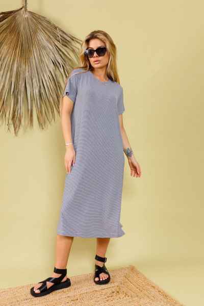 Платье из вискозы с разрезами и свободным стилем NikVa 364-2 полосы - фото 1
