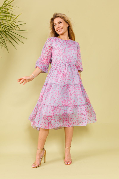 Платье А-силуэта из шифона с резинкой по линии талии NikVa 366-2д фуксия-пепел - фото 5