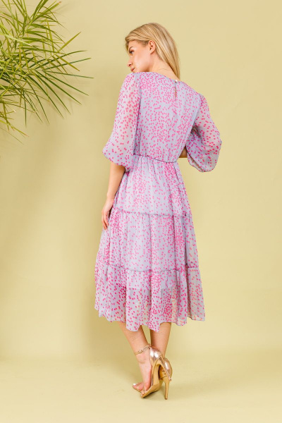 Платье А-силуэта из шифона с резинкой по линии талии NikVa 366-2д фуксия-пепел - фото 2