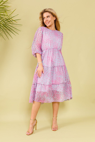 Платье А-силуэта из шифона с резинкой по линии талии NikVa 366-2д фуксия-пепел - фото 4