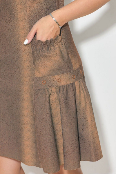 Джинсовый сарафан приталенный с карманами и оборками Fortuna ШЖ 1-327 персик - фото 2