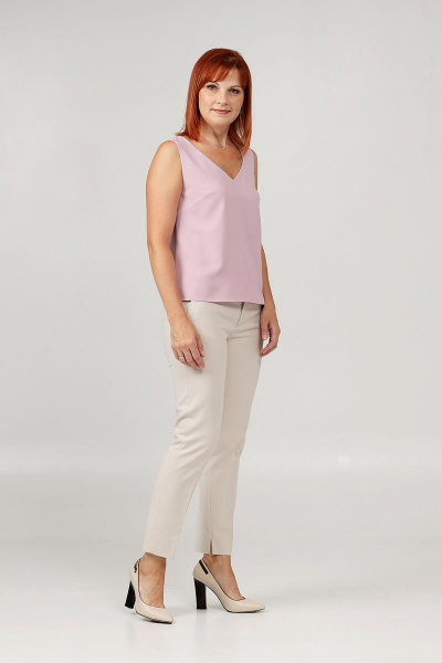 Топ с V-вырезом женский прямого силуэта из текстиля Соджи 582 сиреневый - фото 3