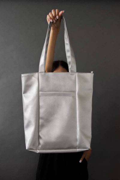 Серый шопер из экокожи с вместительным карманом MT.Style shDNO2 silver - фото 2