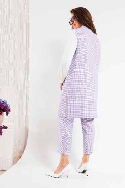 Фиолетовые брюки деловые на резинке и пуговице SandyNa 130204 сиреневая-гусьлапка - фото 6