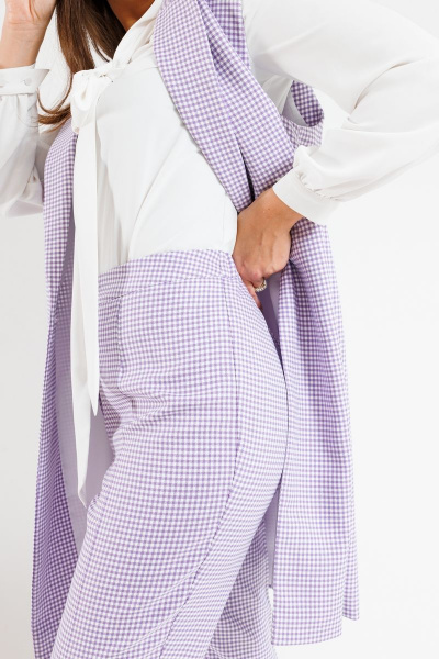 Фиолетовые брюки деловые на резинке и пуговице SandyNa 130204 сиреневая-гусьлапка - фото 5