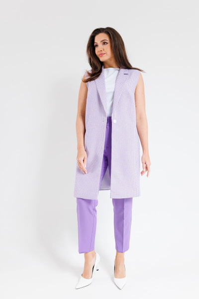 Фиолетовые деловые брюки на резинке с застежкой SandyNa 130204 лиловый - фото 1