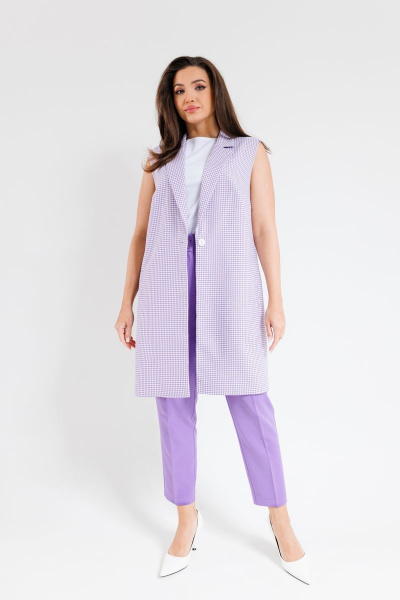 Фиолетовые деловые брюки на резинке с застежкой SandyNa 130204 лиловый - фото 3