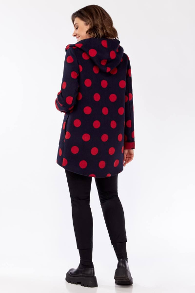 Демисезонная куртка с асимметричной застежкой и капюшоном Магия Стиля М-2500 горохи_красные - фото 2