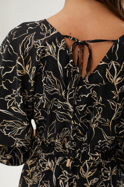 Черное летнее платье с принтом и резинкой по линии талии Lyushe 3495 - фото 3