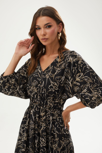 Черное летнее платье с принтом и резинкой по линии талии Lyushe 3495 - фото 8