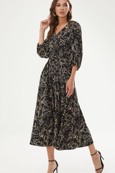 Черное летнее платье с принтом и резинкой по линии талии Lyushe 3495 - фото 6