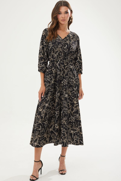 Черное летнее платье с принтом и резинкой по линии талии Lyushe 3495 - фото 5