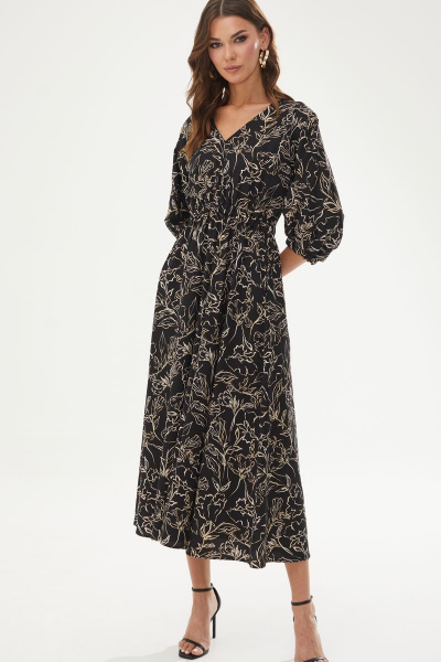 Черное летнее платье с принтом и резинкой по линии талии Lyushe 3495 - фото 4