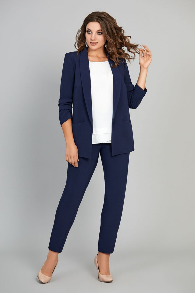 Блуза, брюки, жакет Ольга Стиль С-395 темно-синий - фото 1