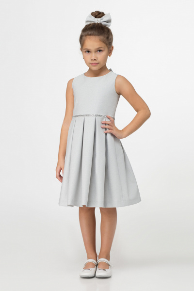 Платье нарядное с складками из блестящей ткани для девочки Panda Kids 229180-128 Серебряный - фото 1