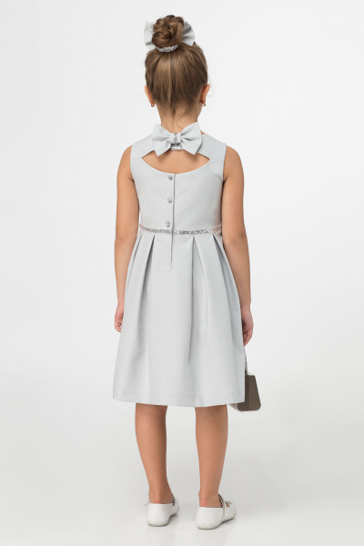 Платье нарядное с складками из блестящей ткани для девочки Panda Kids 229180-128 Серебряный - фото 2