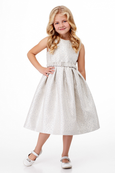 Платье из жаккарда с объемной юбкой, нарядное Panda Kids 249780-134 Серебряный - фото 1