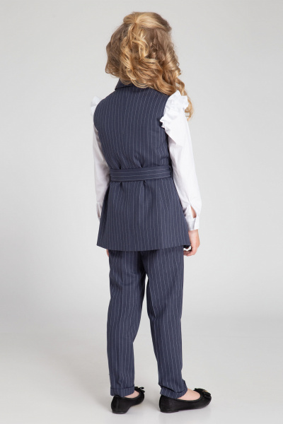 жилет удлиненный в полоску с пуговицами и поясом Panda Kids 257837С-134 Синий - фото 2