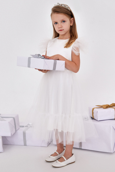 Платье классический стиль из текстиля для любой погоды Panda Kids 261380-134 Белый - фото 1