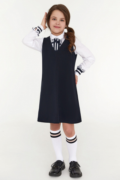 Сарафан деловой стиль из текстиля для повседневных образов Panda Kids 262380-122 Синий - фото 1