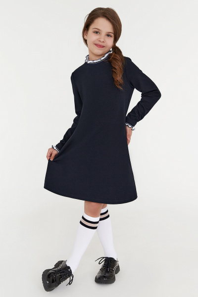 Платье деловое приталенное из текстиля Panda Kids 262480-146 Синий - фото 1