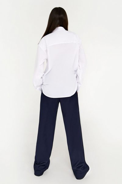 Белая деловая блуза из хлопка с воротником-стойкой Panda Kids 262840-170 Белый - фото 2