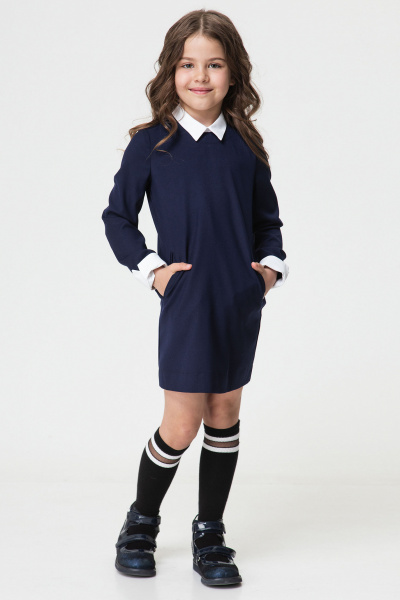 Платье деловое приталенное из текстиля Panda Kids 306882B-134 Синий - фото 1