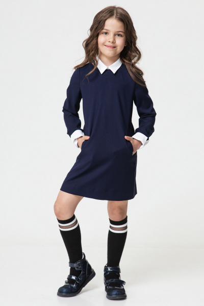 Платье деловое приталенное из текстиля Panda Kids 306882B-134 Синий - фото 2