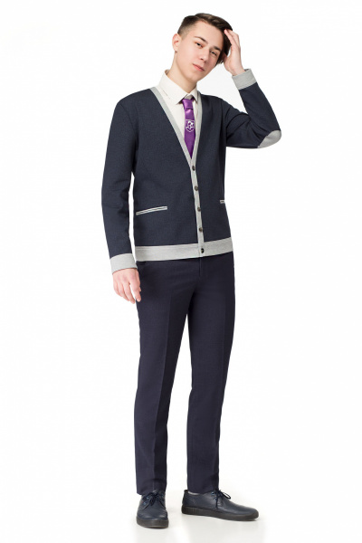 Школьный кардиган для старшего мальчика из трикотажа с рельефами Panda Kids 323032A-182 Синий - фото 1