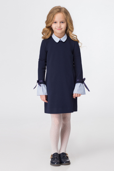 Платье для девочки из хлопкового трикотажа с карманами Panda Kids 323480-122 Синий - фото 1