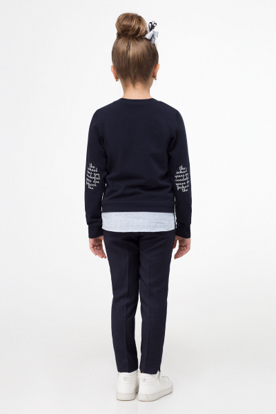 Джемпер для девочки с имитацией рубашки, с карманом и печатью Panda Kids 335240-128 Синий - фото 3