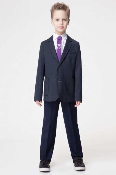 жакет деловой для мальчика из трикотажа с карманами Panda Kids 355530-134 Синий - фото 1
