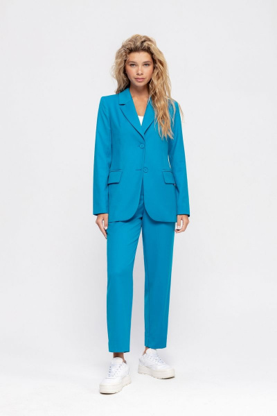 Голубой костюм-двойка из вискозы и текстиля PiRS 4533 темно-голубой - фото 3
