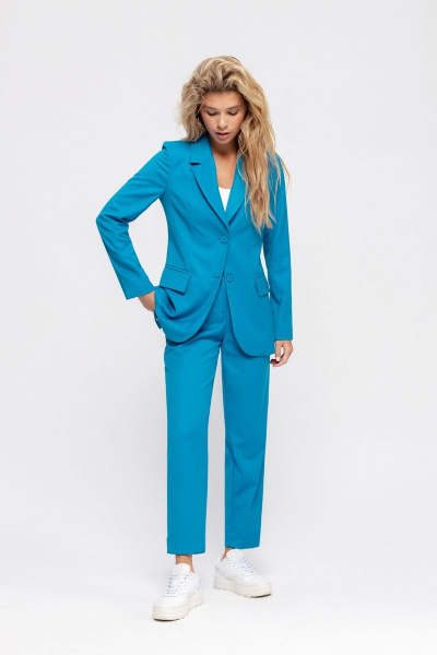 Голубой костюм-двойка из вискозы и текстиля PiRS 4533 темно-голубой - фото 1
