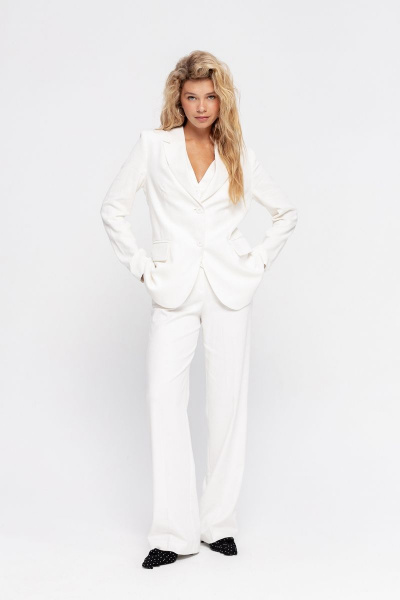 Костюм 3-ка из жакета, жилета и палаццо из льняного текстиля PiRS 4701 белый - фото 10