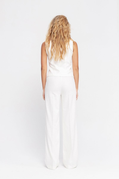 Летние белые брюки-палаццо из льна с высокой посадкой и карманами PiRS 4705 белый - фото 4