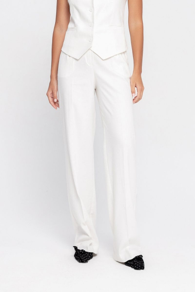 Летние белые брюки-палаццо из льна с высокой посадкой и карманами PiRS 4705 белый - фото 1